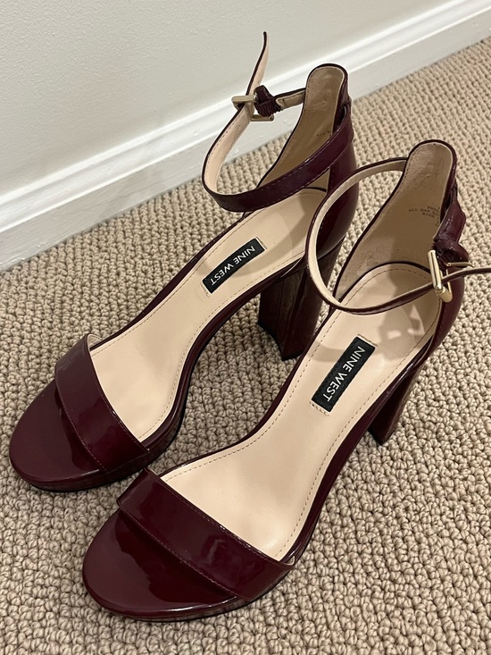 Nine West Shoes - Like new! Nine West Burgundy Patent Ankle-Strap Block Heels